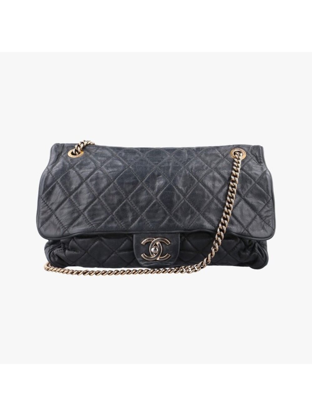 Chanel Quilted CC Logo Black Leather